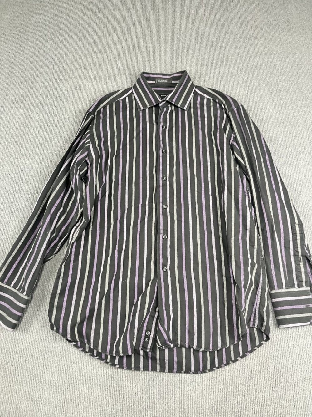 J. Ferrar Mens Striped Button-Down Shirt Long Sleeve Black & Purple XL